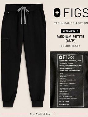 FIGS Black Scrub Jogger Pants M/P Medium Petite Elastic Waist Cargo Pocket